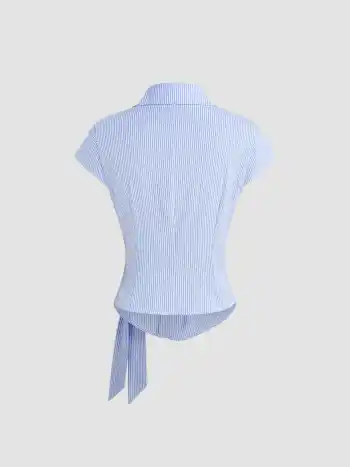 Baumwollmischung Polo-Hals Streifen Gebundene Bluse