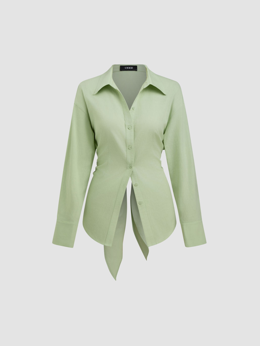 Linen-blend Polo Neck Asymmetrical Hem Knotted shirt