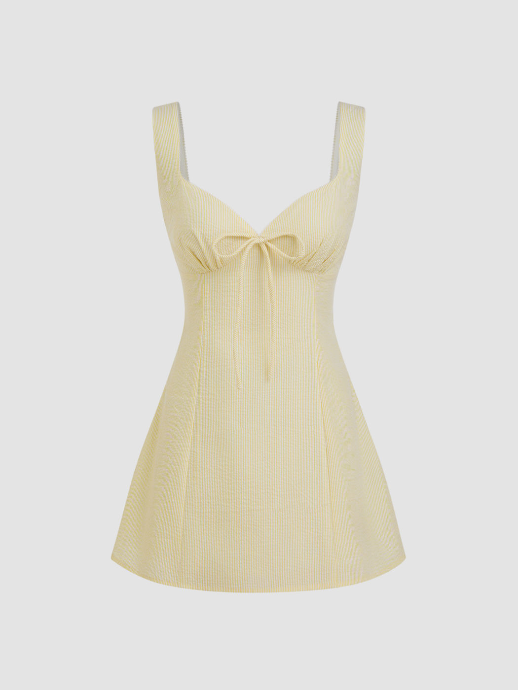 Cotton-blend Sweetheart Stripe Knotted Shirred Mini Dress