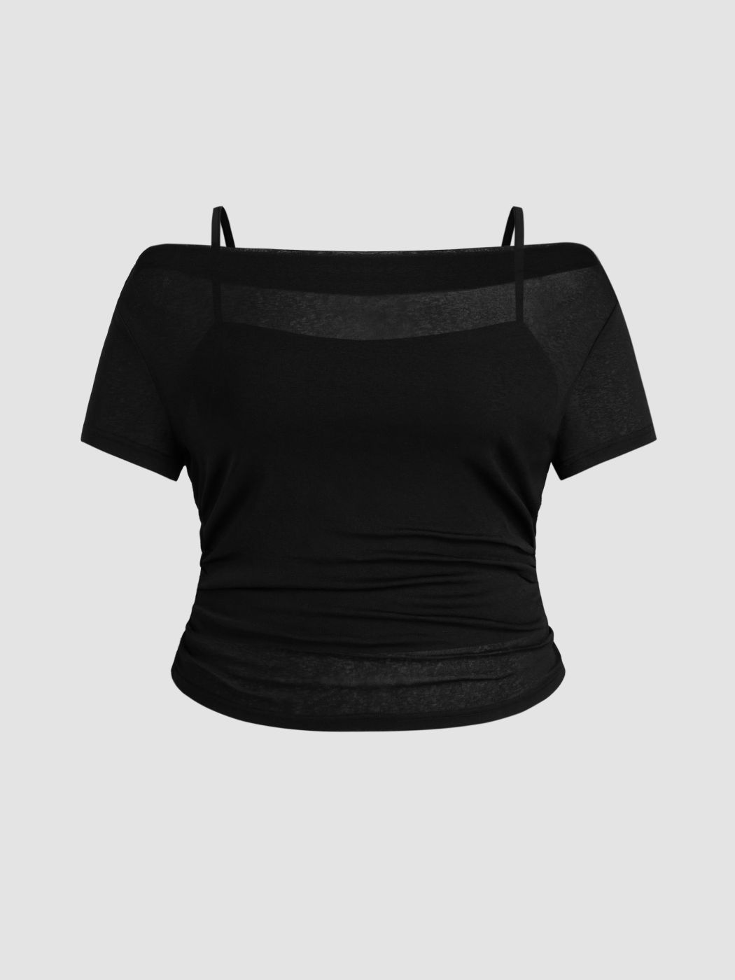 Off-shoulder Ruched Short Sleeve Tee & Cami Top Curve & Plus