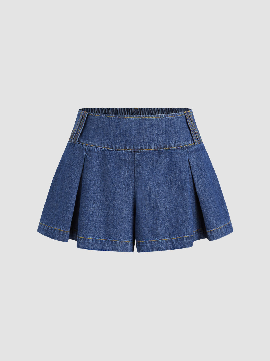 Denim Low Rise Elastic Waist Pleated Mini Skort