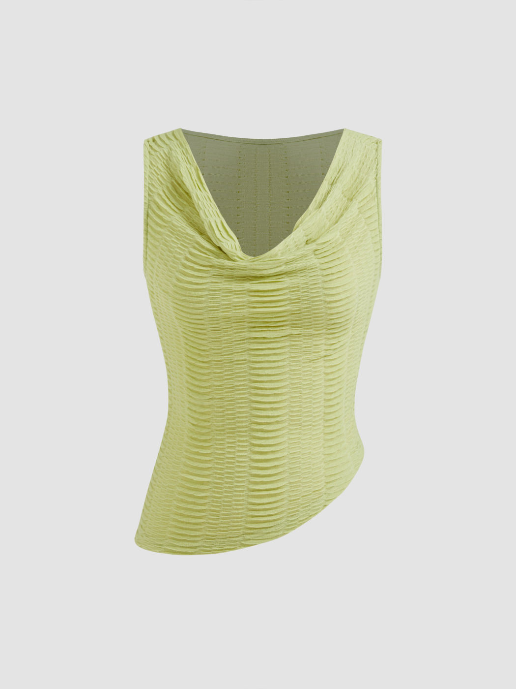 Cowl Neck Asymmetrical Hem Texture Tank Top