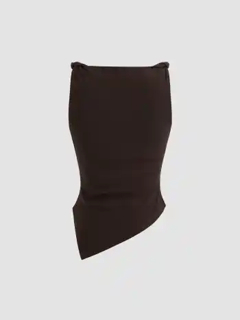 Jersey Boat Neck Asymmetrical Hem Ruched Tank Top