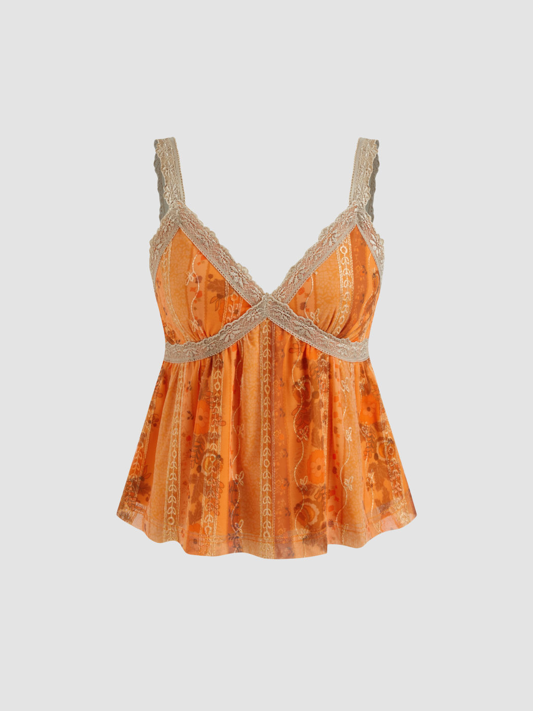 Mesh Sweetheart Floral Lace Trim Cami Top