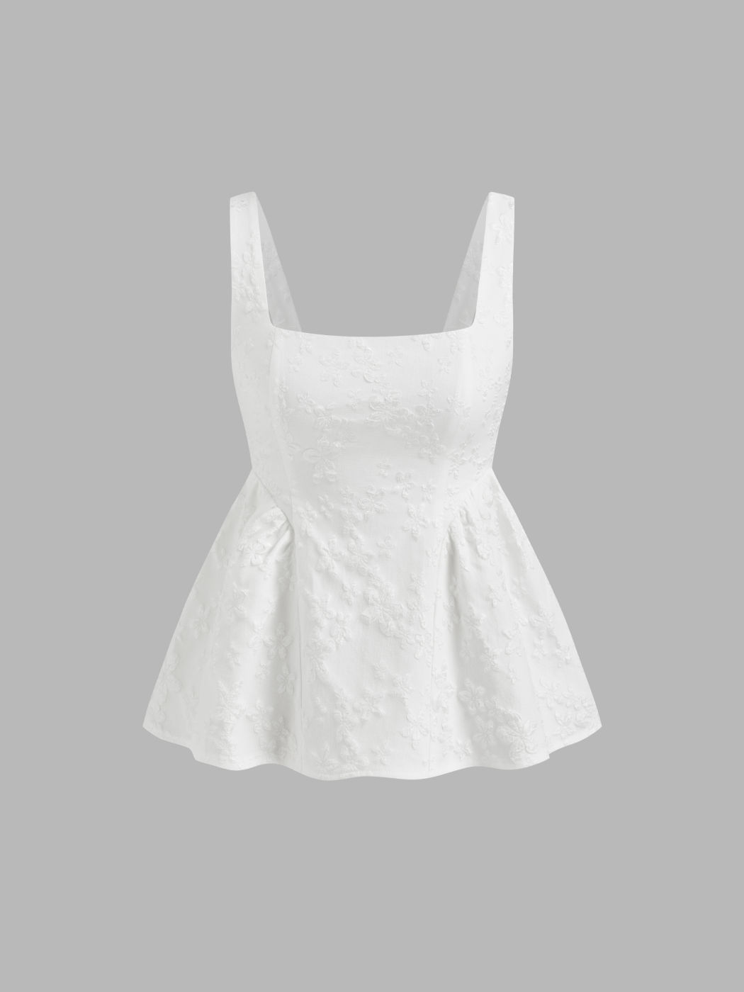 Jacquard Square Neck Floral Bowknot Ruffle Hem Tank Top