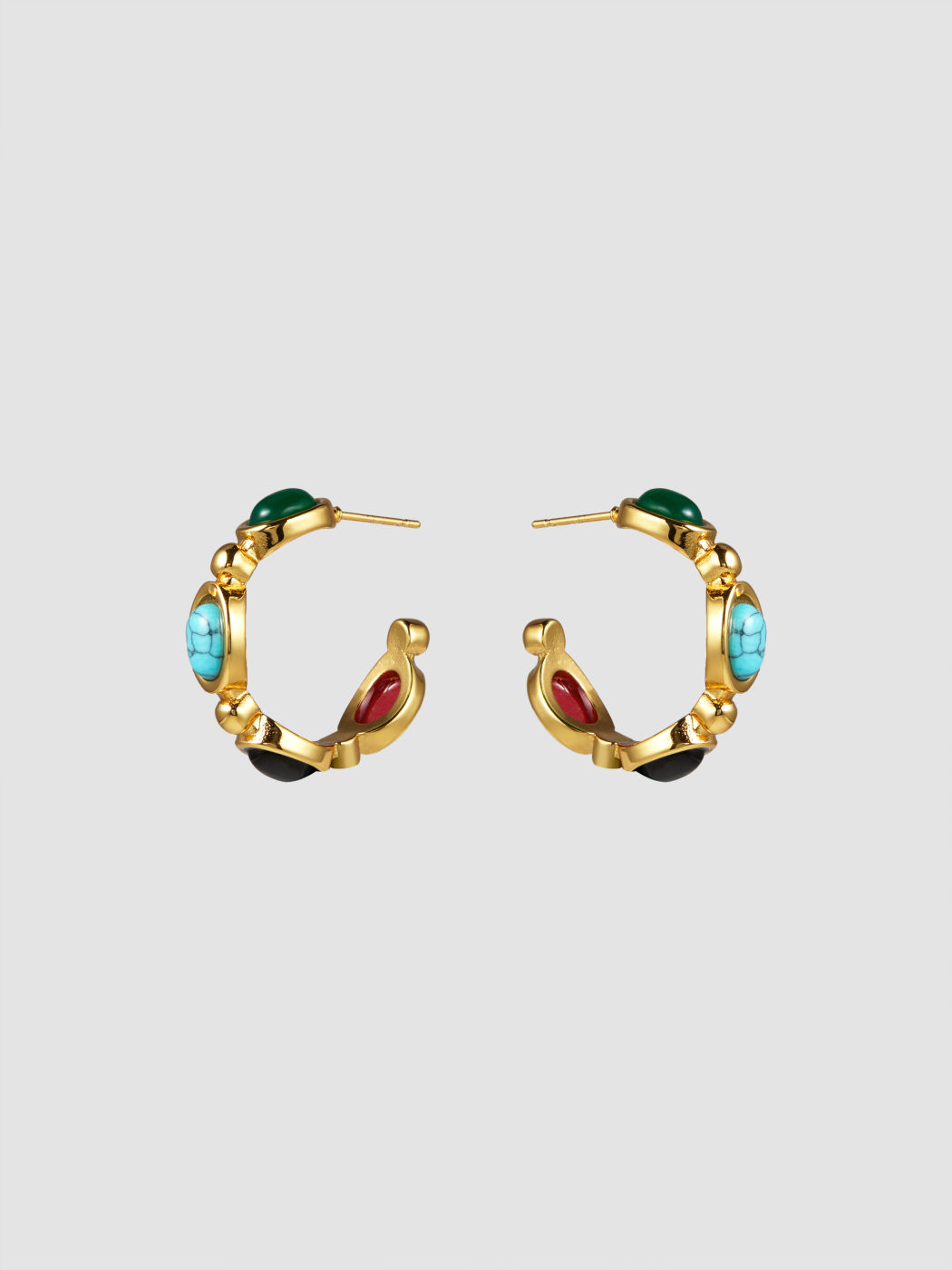 GEMSTONE 18K GOLD PLATED STAINLESS STEEL STUD EARRINGS