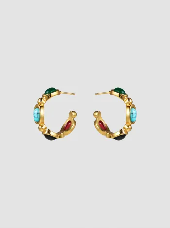 GEMSTONE 18K GOLD PLATED STAINLESS STEEL STUD EARRINGS