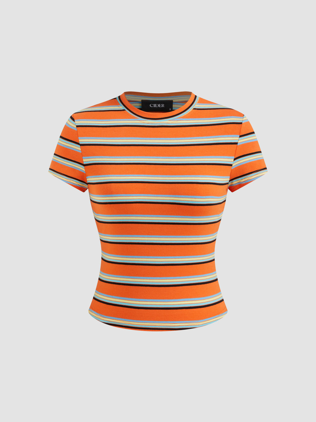 Cotton-blend Round Neckline Stripe Short Sleeve Tee