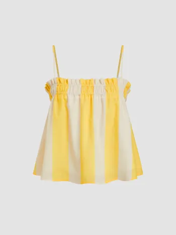 Stripe Shirred Lettuce Trim Cami Top