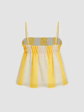 Stripe Shirred Lettuce Trim Cami Top