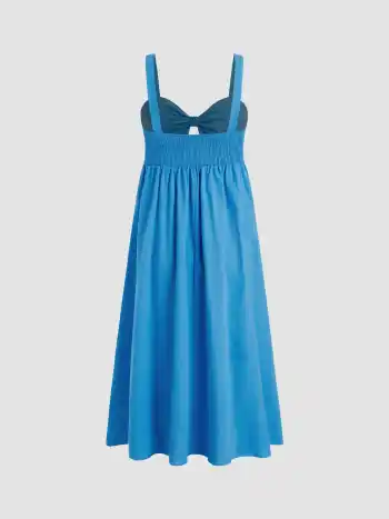 100% Cotton Sweetheart Bowknot Cut Out Shirred Maxi Dress