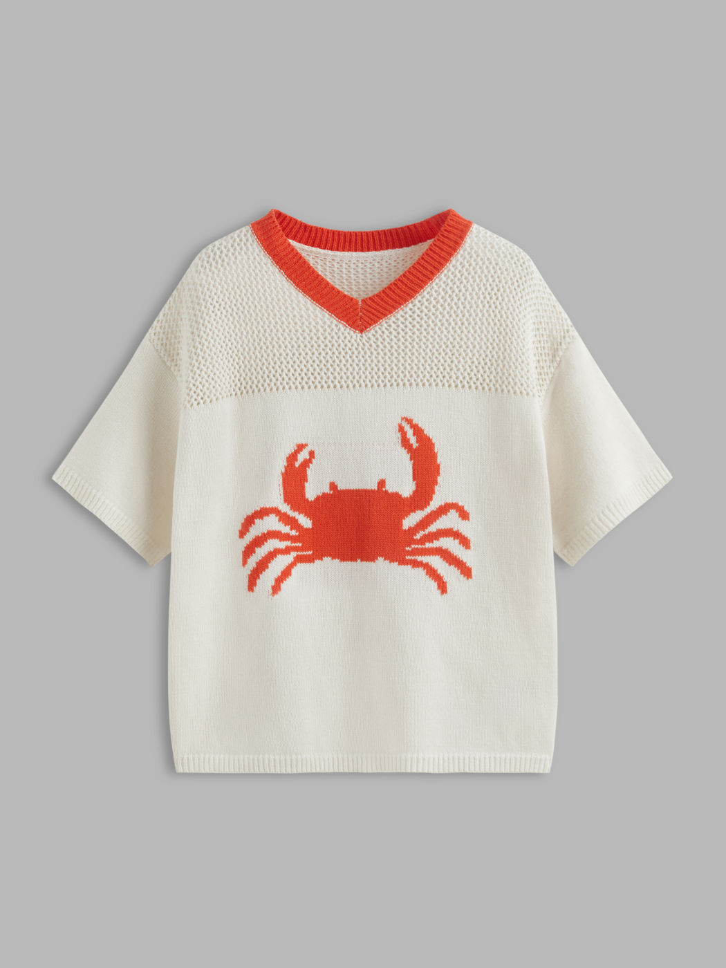 Knit V-neck Crab Hollow Out Contrasting Binding Oversized Top