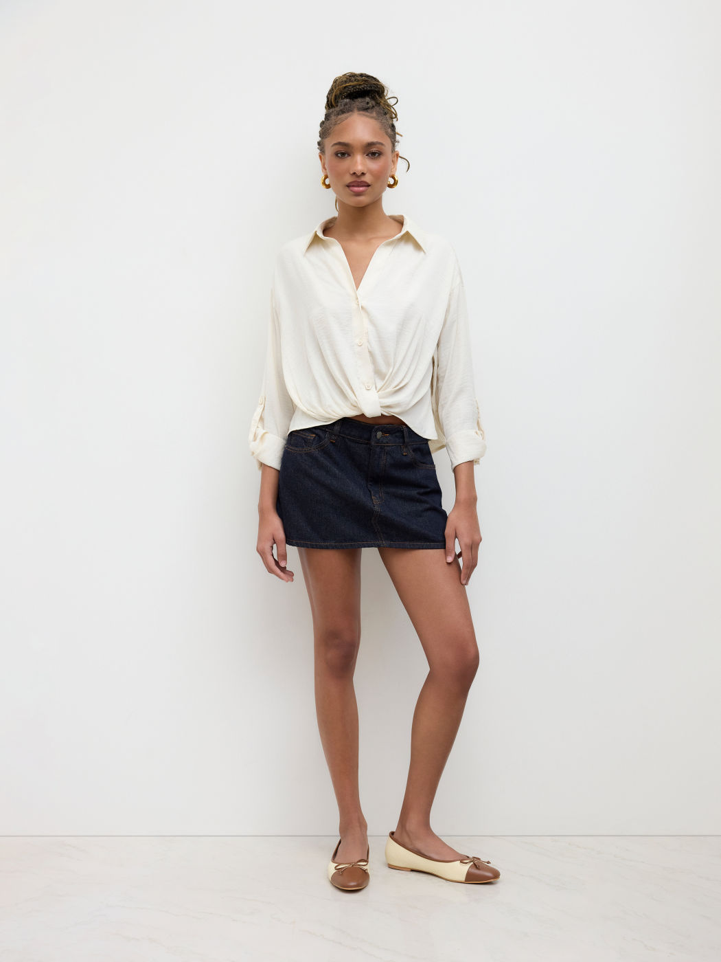 Collar Button Up Twist Oversized Shirt