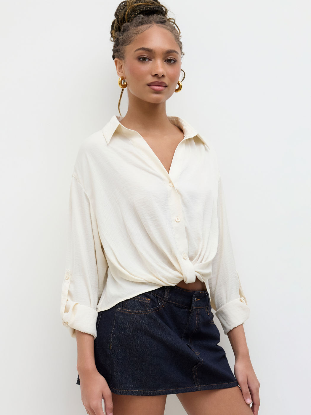 Collar Button Up Twist Oversized Shirt