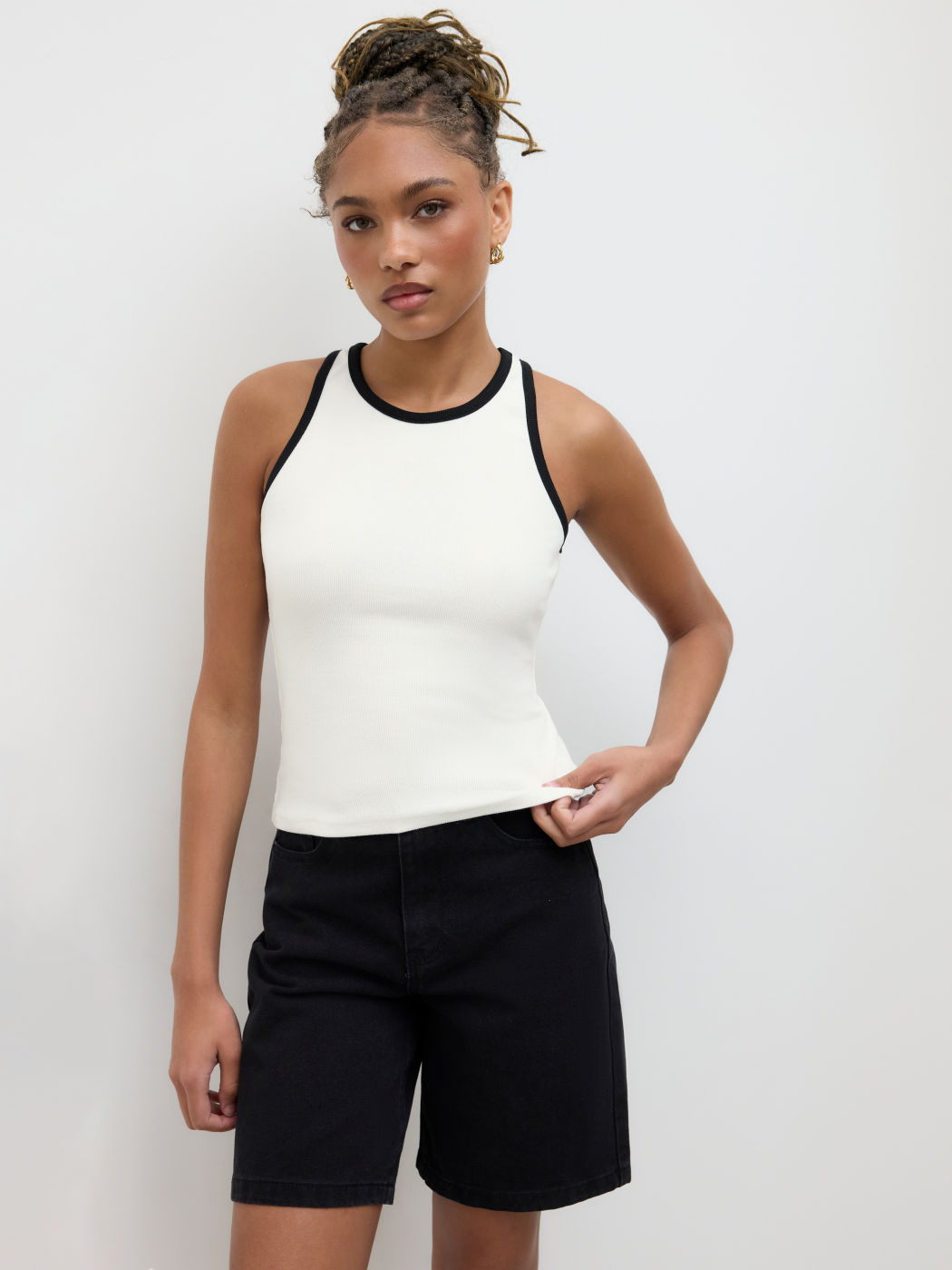 Cotton-blend Contrasting Binding Tank Top