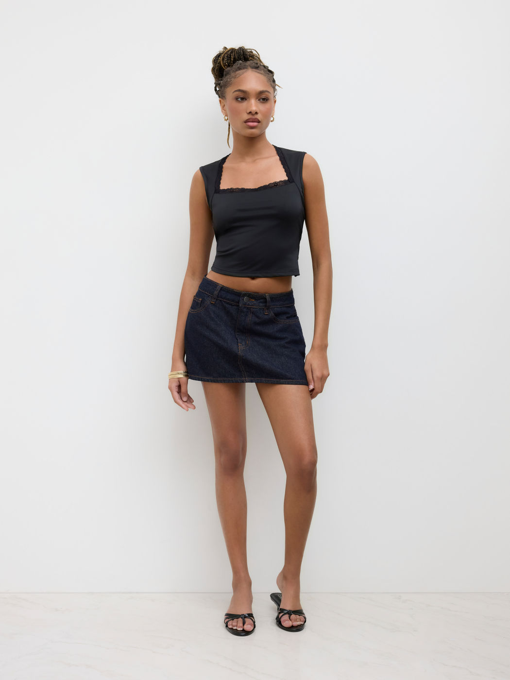 Lace Trim Backless Knotted Tank Top