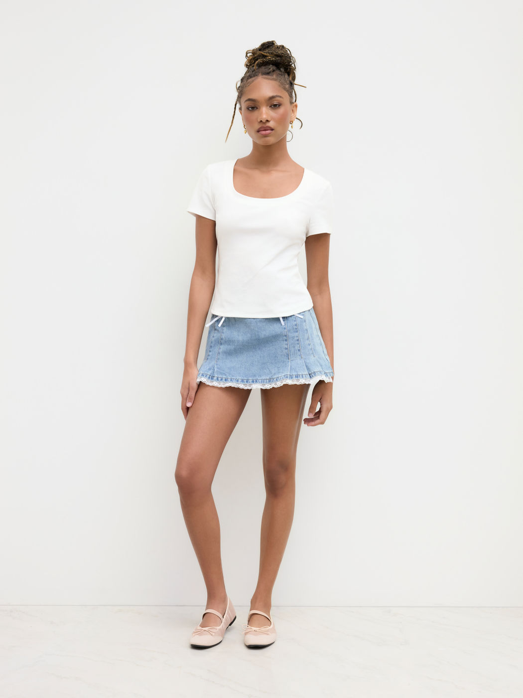 Cotton-blend U-neckline Baby Tee