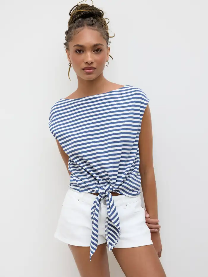 Knit Fabric 100% Cotton Round Neckline Ruched Asymmetrical Hem Tee For Daily Casual