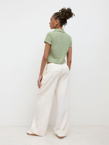 Polo Collar Stripe Button Through Tee
