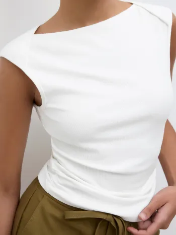 Baumwollmischung Bootshals geriffeltes Tank-Top