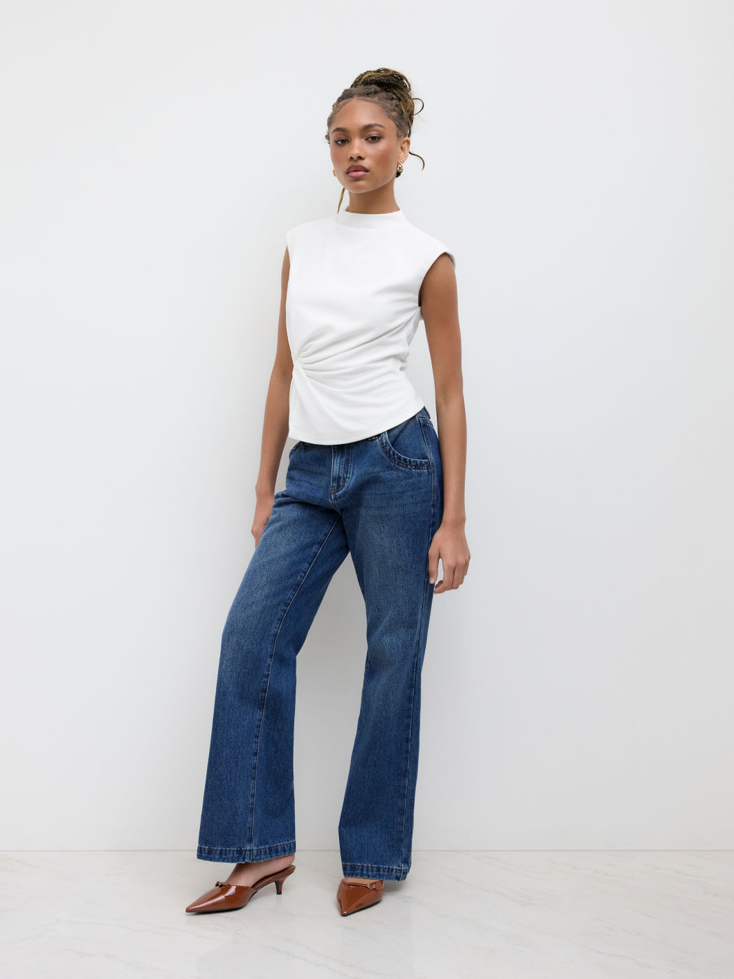 High Neck Twist Split Short Sleeve Top