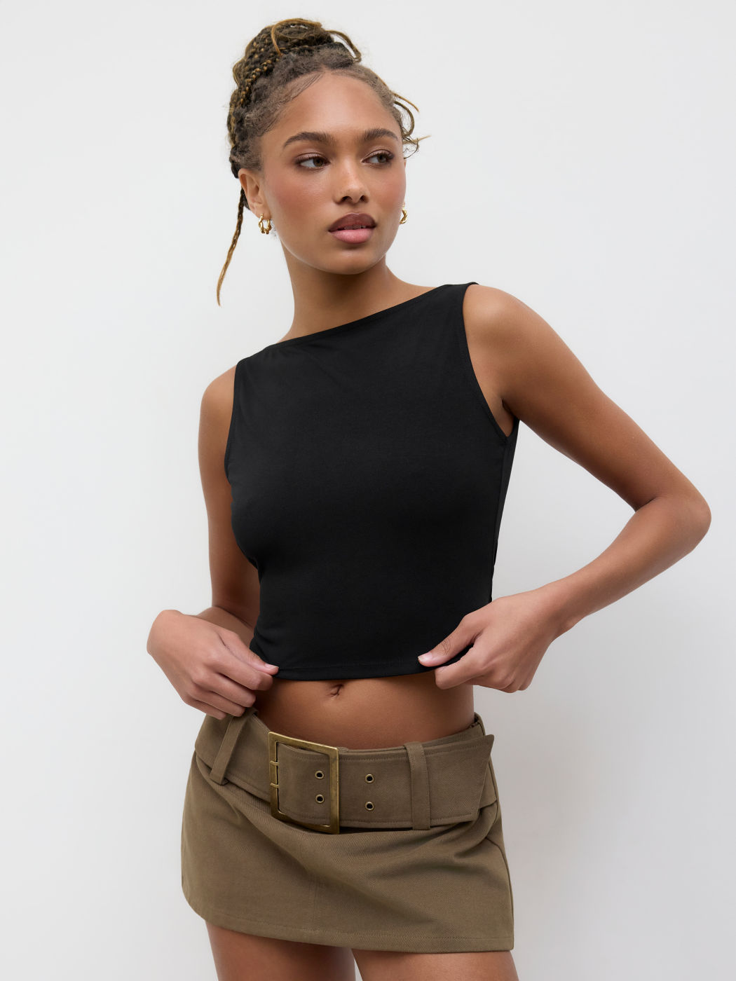 Boat Neck Backless Crop Tank Top
