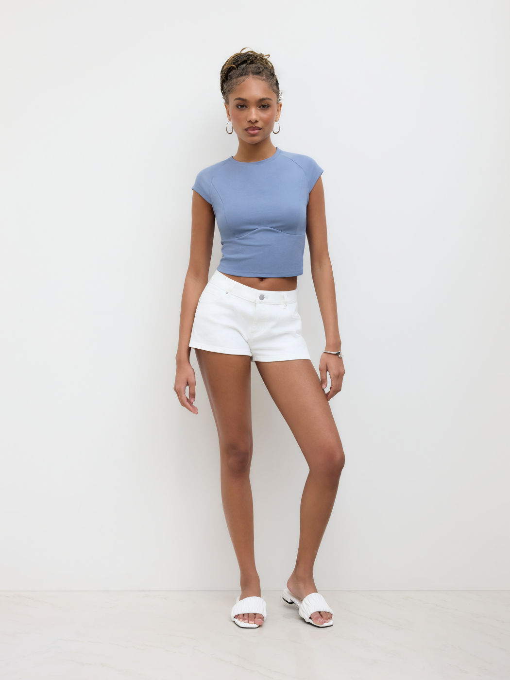 Cotton-blend Round Neckline Crop Tee