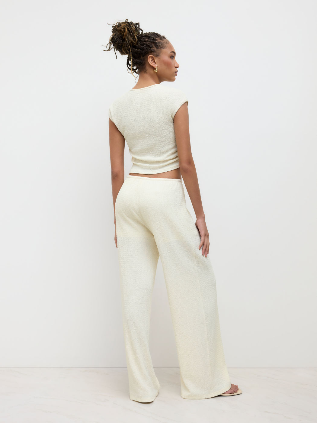 Texture Ruched Top & Knotted Straight Leg Trousers Set