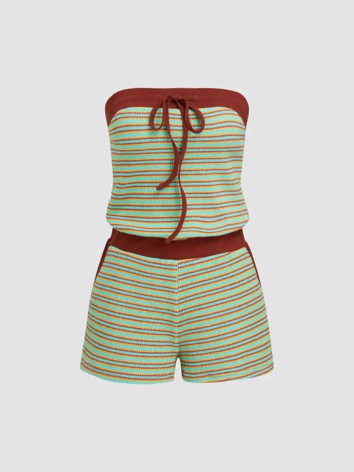 100% Cotton Square Neck Gingham Bowknot Romper