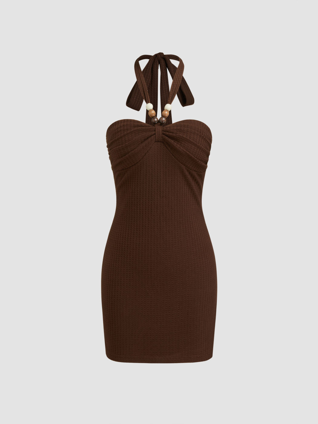 Halter Neckline Kontted Beaded Ruched Mini Dress