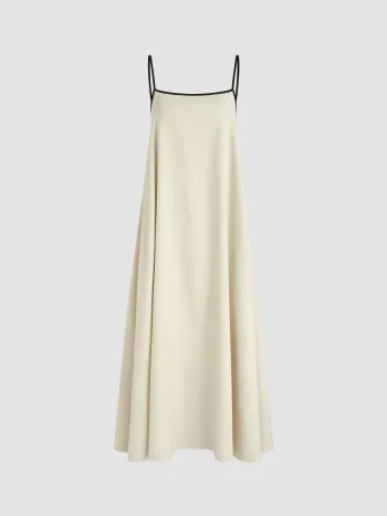 Leinen-Mischung Quadratischer Hals Knopfbeadetes Cami Maxikleid