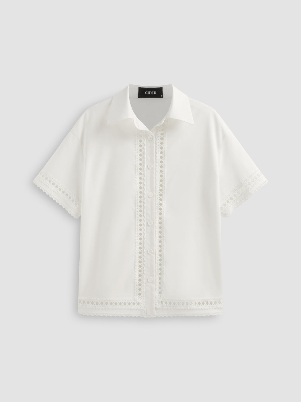 Linen-blend Hollow Out Polo Collar Shirt
