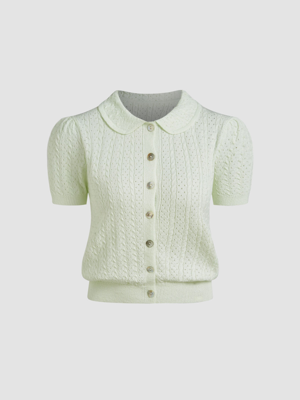 Knit Peter Pan Collar Short Sleeve Top