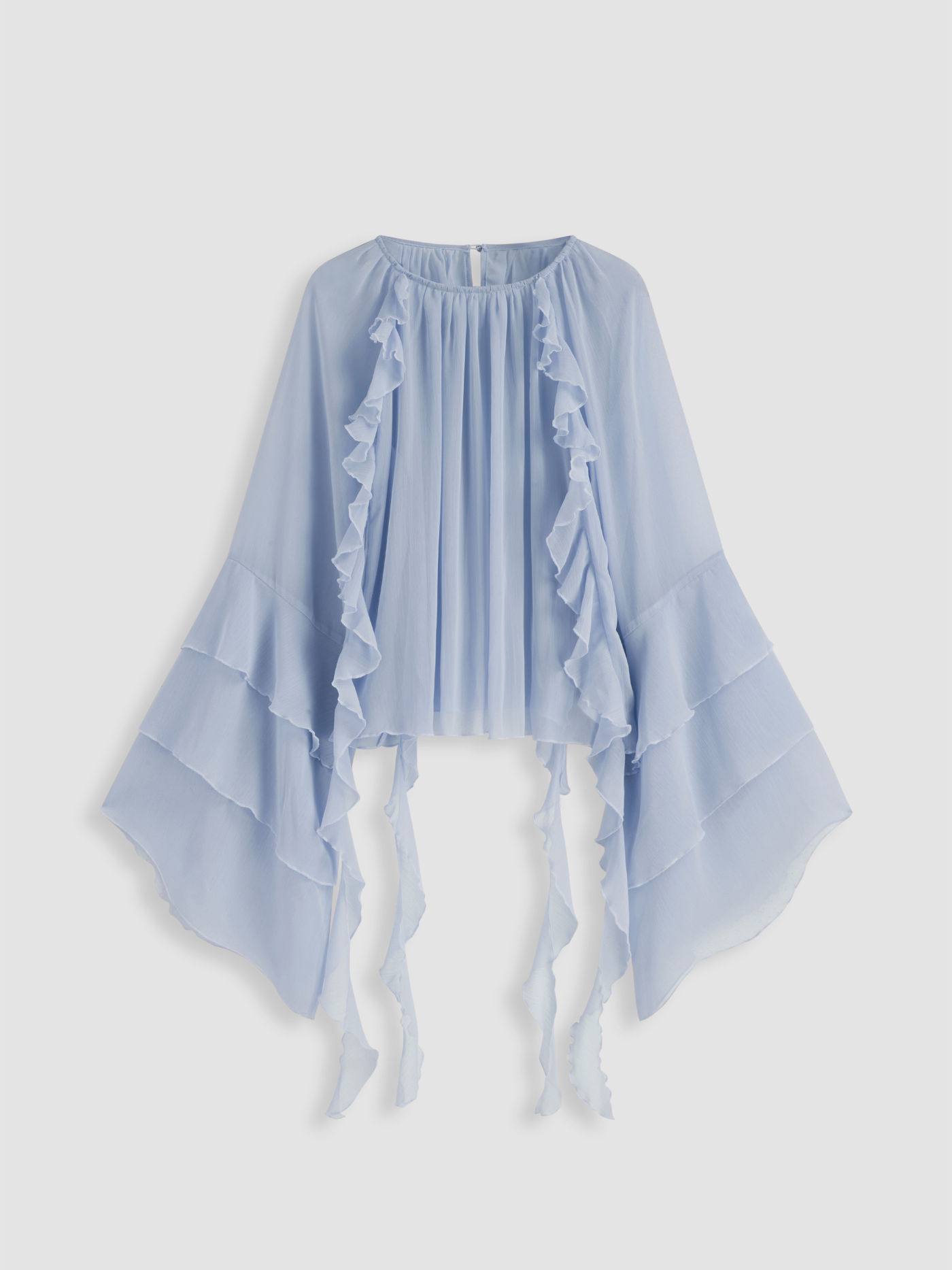 Chiffon Chiffon Ruffle Hem See-through Bell Sleeve Blouse For Date