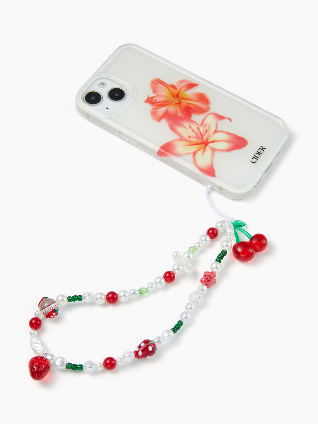 CHERRY & STRAWBERRY & BOWKNOT BEADED PHONE STRAP