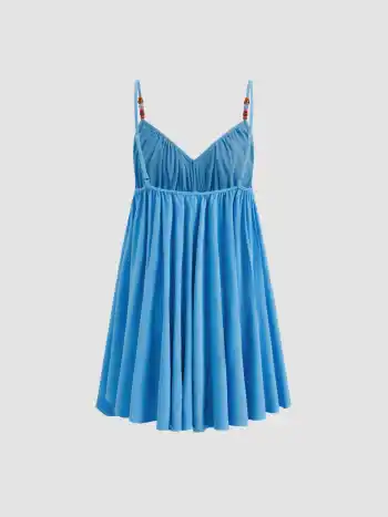 Mini abito a cami con volant e perline, scollo a cuore