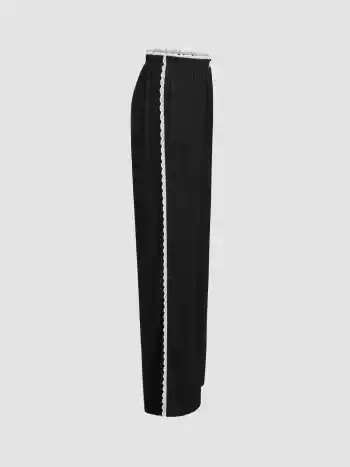 V-Ausschnitt Schleife Rüschender Spitzenrand Halter-Oberteil & Mittelhohe Breitbeinige Hose Lounge-Set