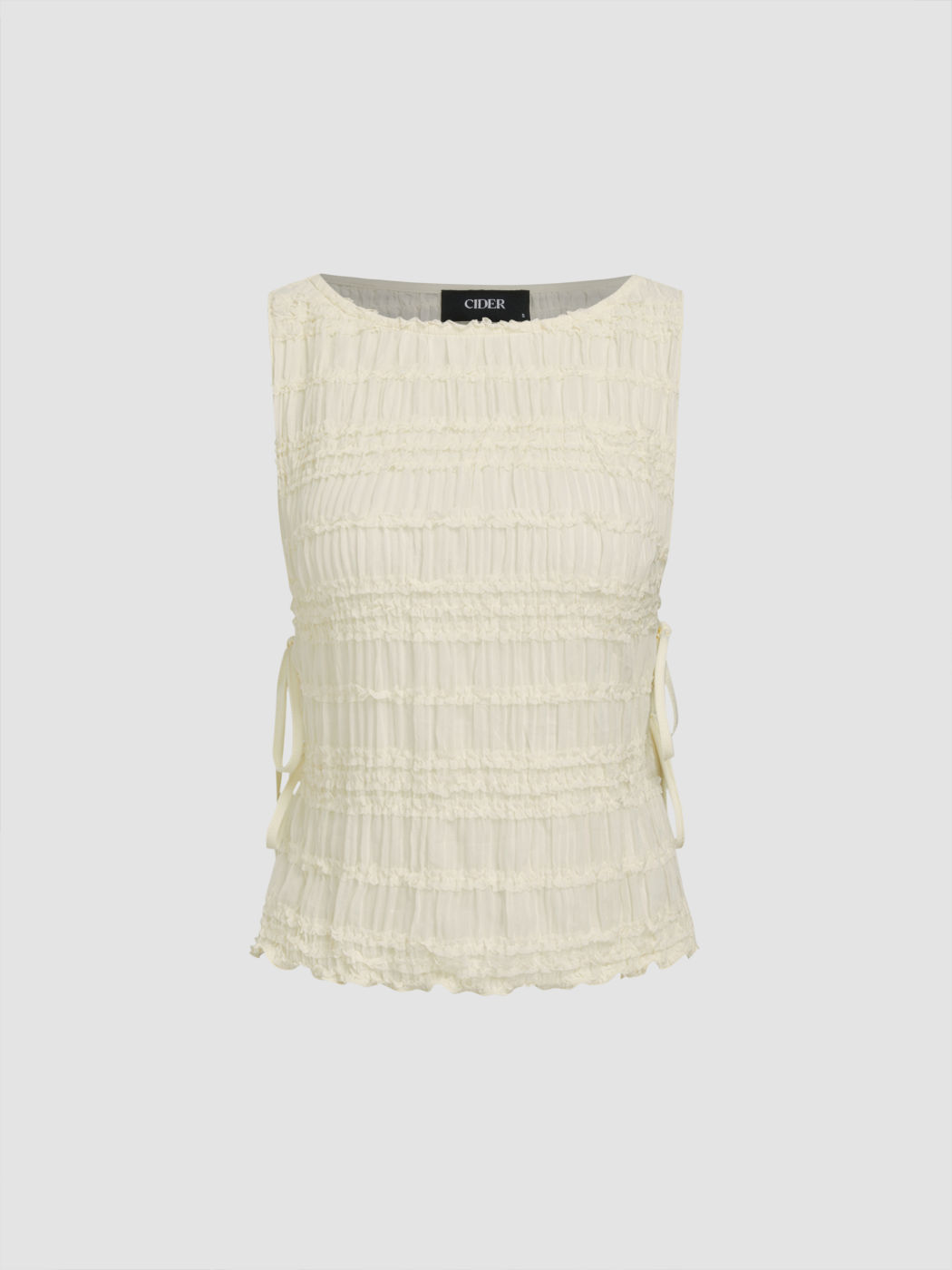 Chiffon Boat Neck Shirred Tie Side Tank Top