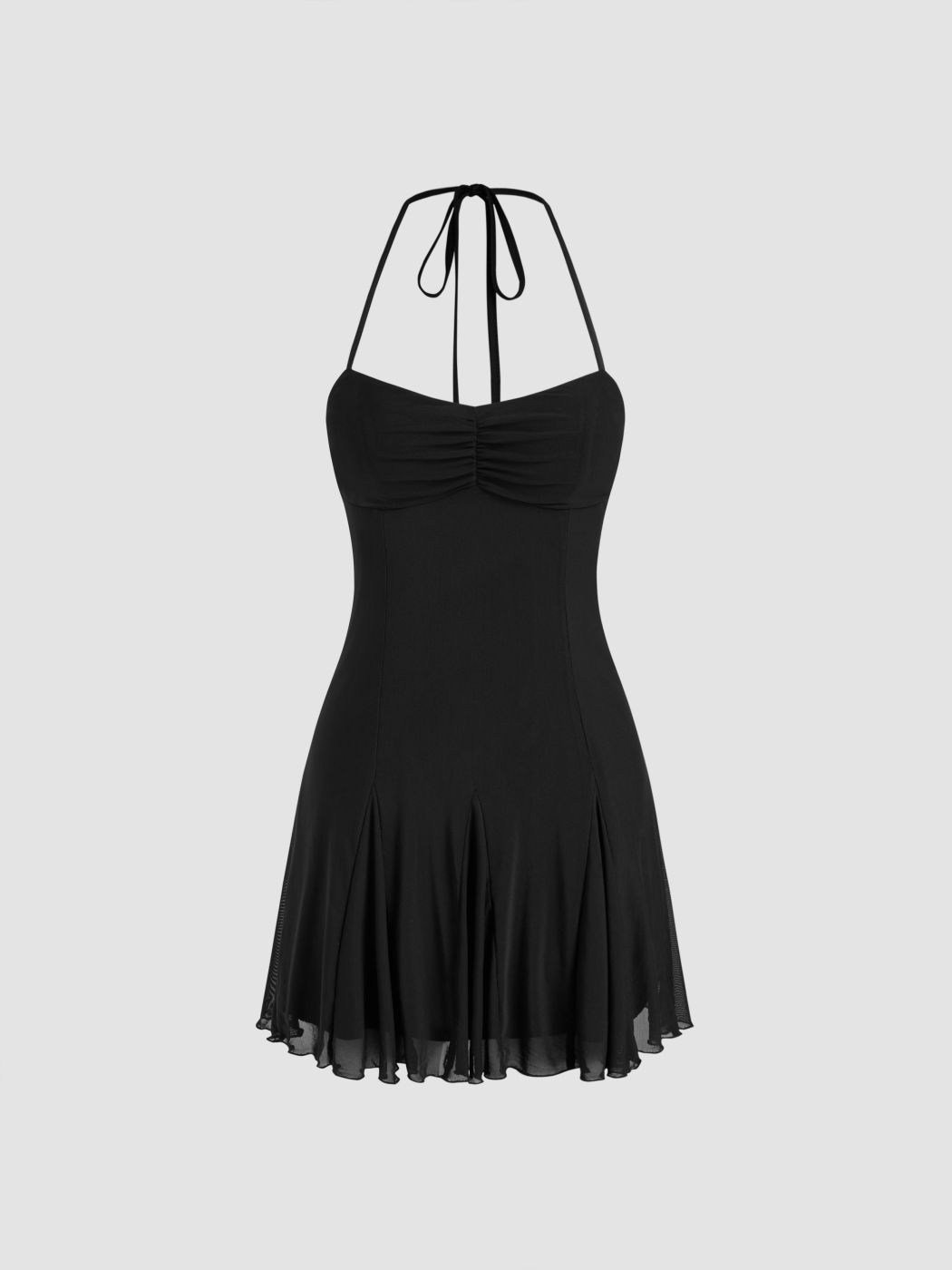 Halter Neckline Mesh Ruffle Mini Dress