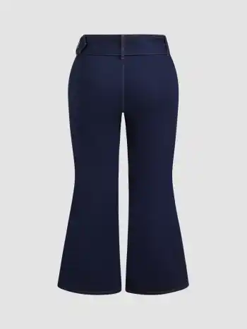 High Stretch Denim Mid Rise Flared Jeans With Belt Curve & Plus