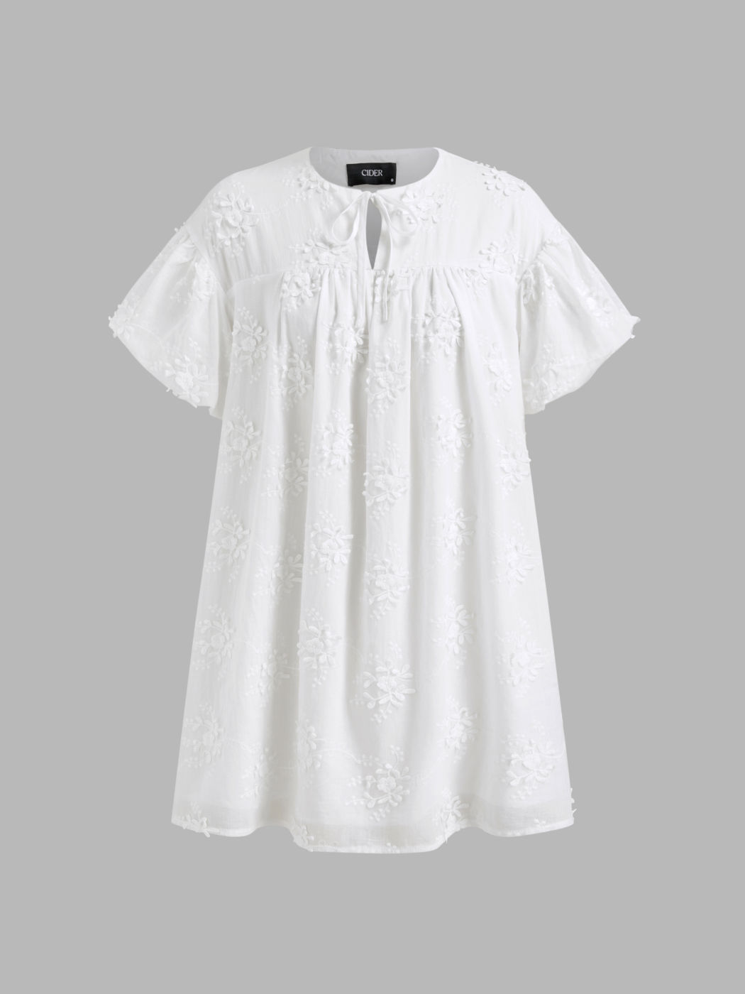 100% Cotton Floral Embroidery Dolman Sleeve Smock Mini Dress