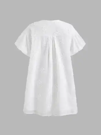 100% Baumwolle Blumenstickerei Dolmanärmel Smock Mini Kleid