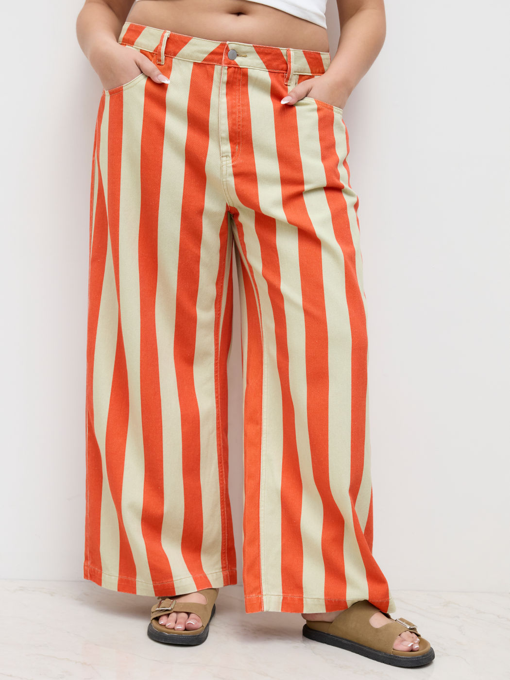 Cider Denim Mid Rise Stripe Wide Leg Jeans Curve & Plus