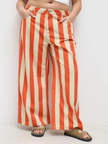 Cider Denim Mid Rise Stripe Wide Leg Jeans Curve & Plus
