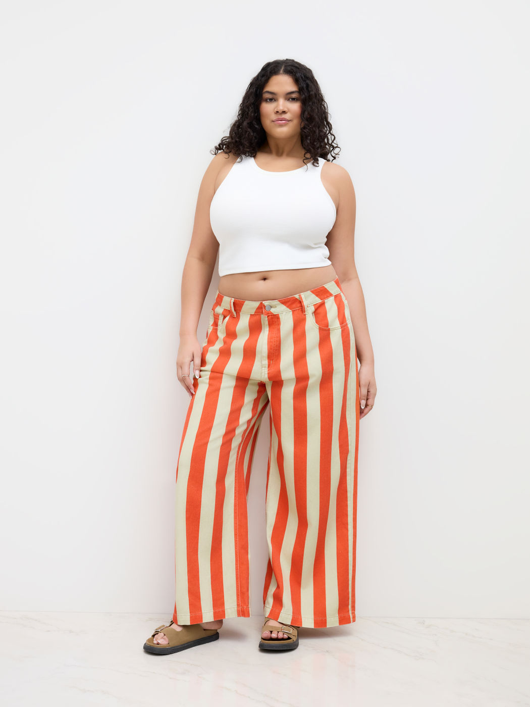 Cider Denim Mid Rise Stripe Wide Leg Jeans Curve & Plus