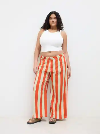 Cider Denim Mid Rise Stripe Wide Leg Jeans Curve & Plus