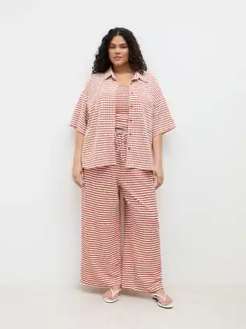 Kragenstreifen-Button-Through-Over-Size-Bluse Kurve & Plus