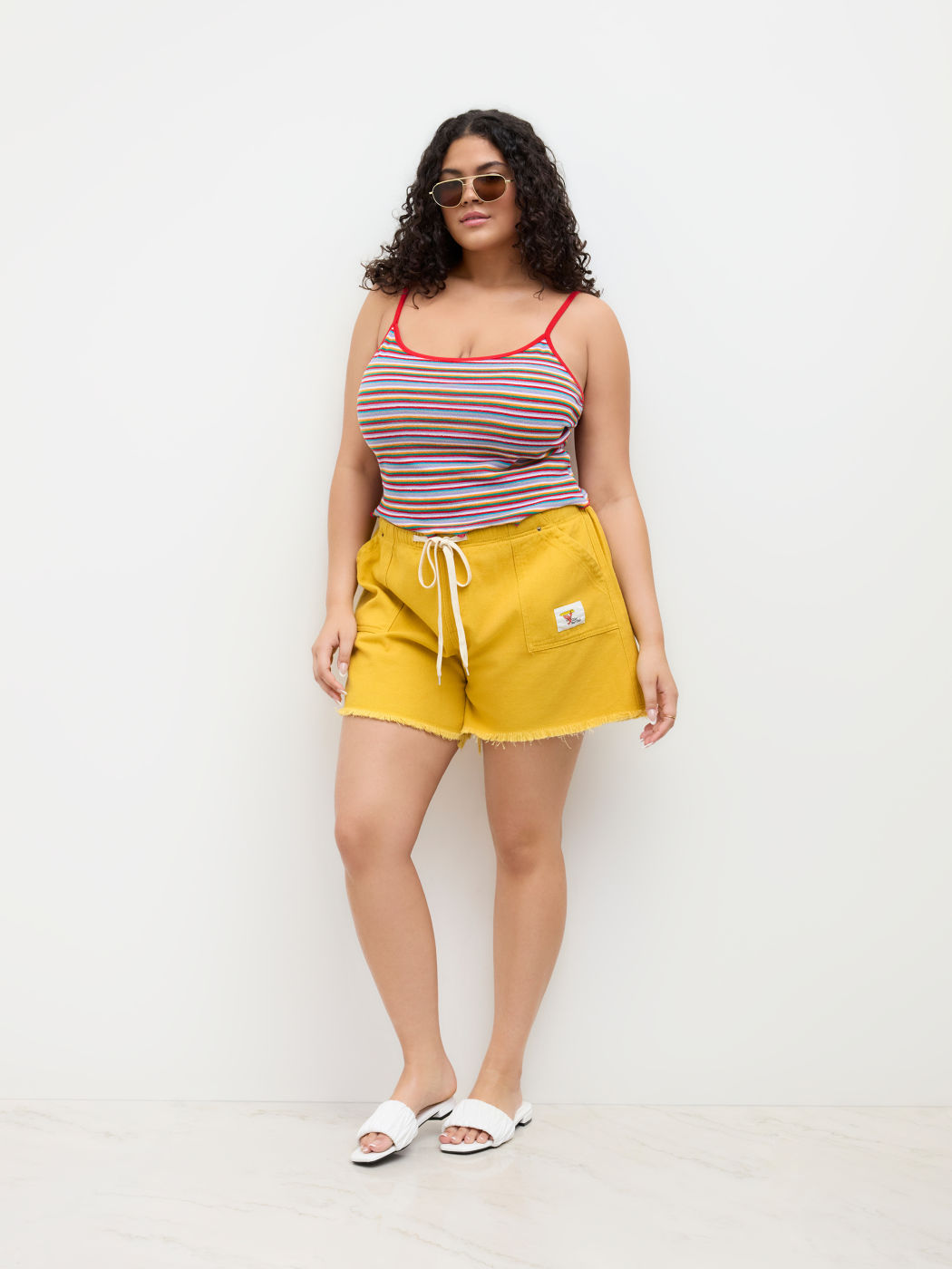 Denim Mid-Rise Drawstring Raw-Hem Mikro-Shorts Kurve & Plus
