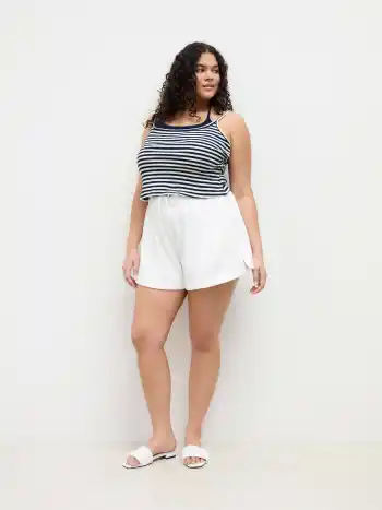 Terry Mid Rise Drawstring Split Shorts Curve & Plus