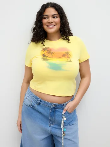 Cotton-blend Sunset Coconut Tree Short Sleeve Tee